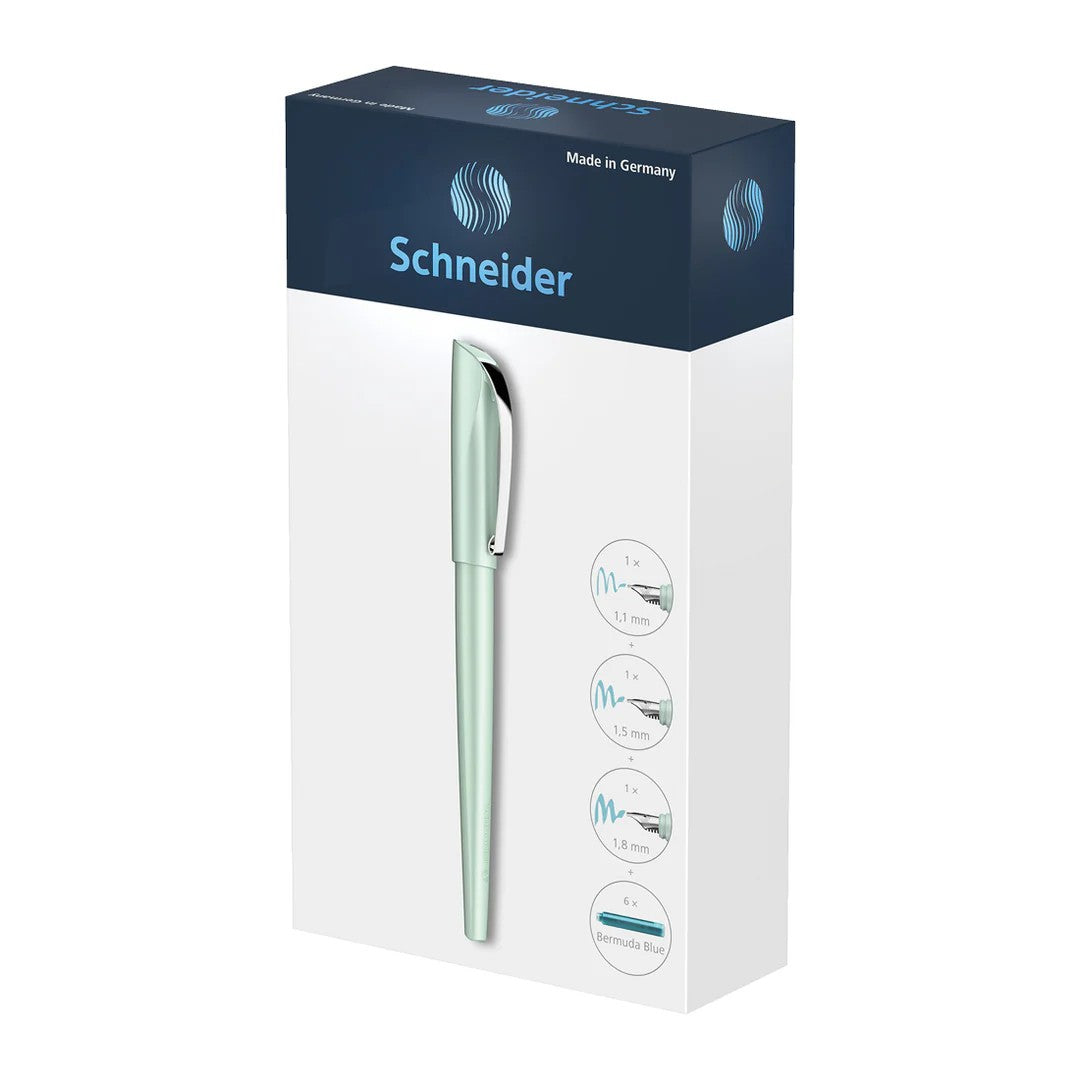 SCHNEIDER CALLISSIMA MINT GIFT SET, CALLIGRAPHY FOUTAIN PEN, BERMUDA BLUE INK CARTRIDGE