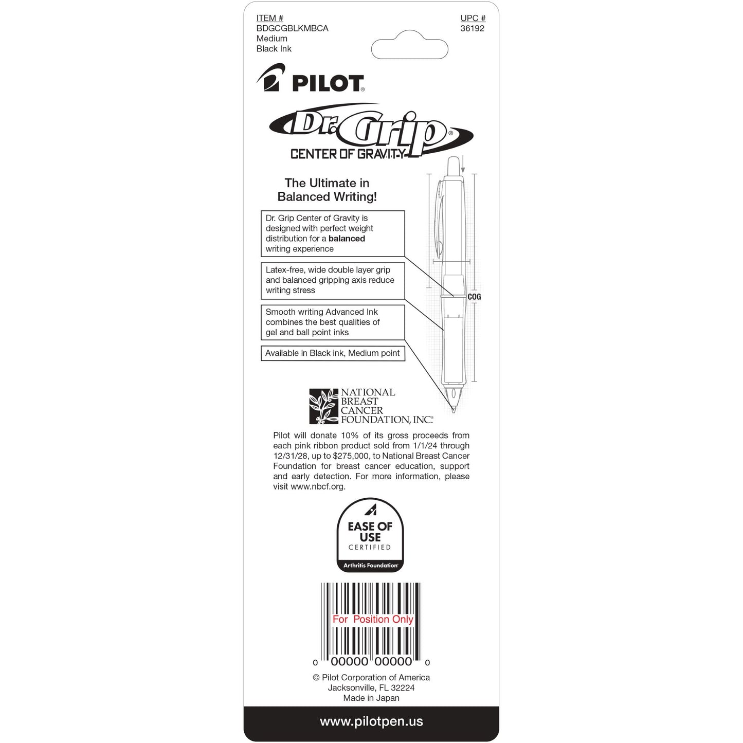Pilot 36192 DR. GRIP COG MED 1PK BCA BLK INK