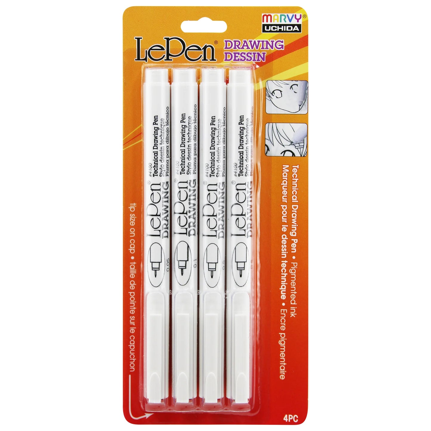 Marvy 4100-4A LePen Technical Drawing Pen 4pc Set