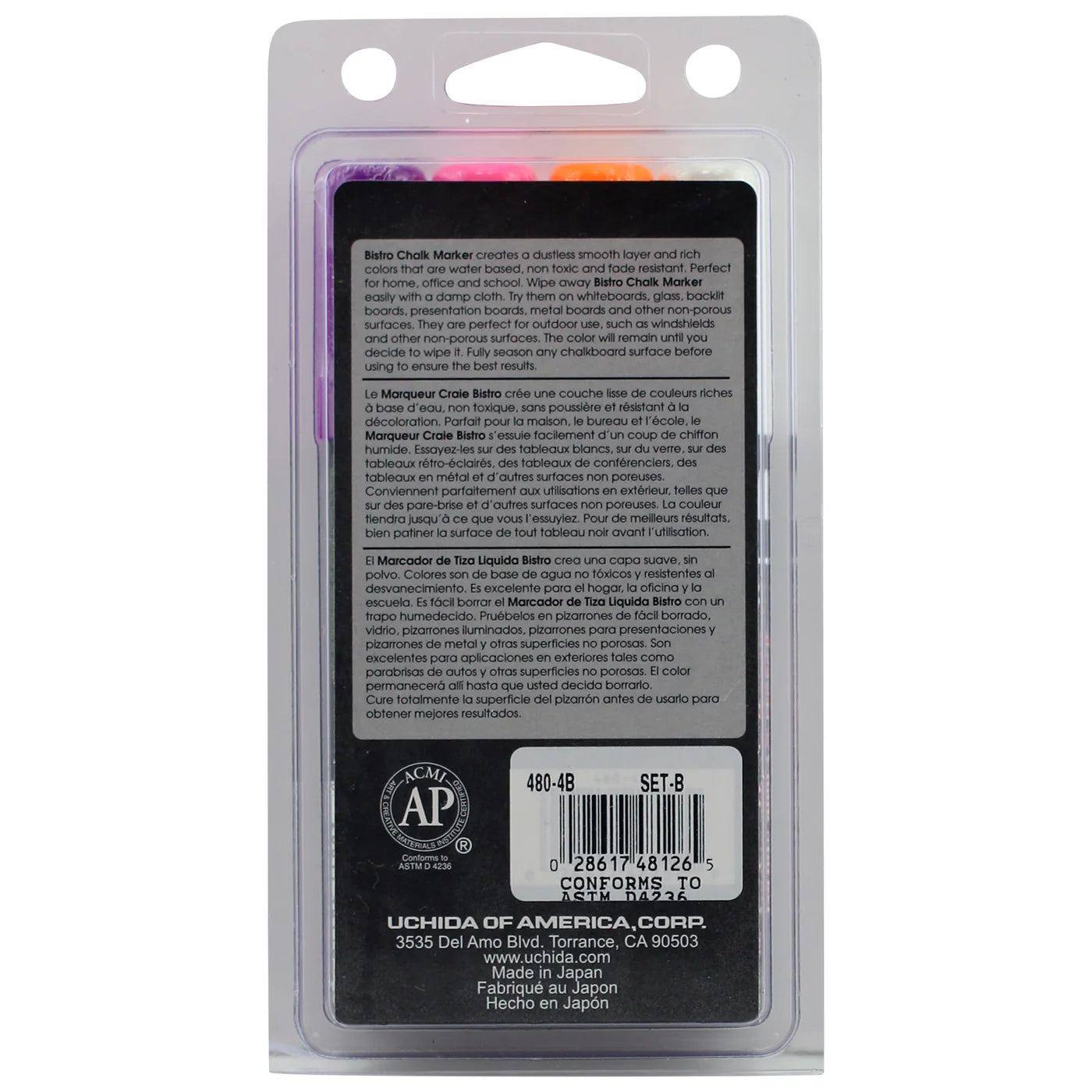 Marvy 480-4B Bistro Chalk Marker, Broad Bullet Tip, Set of 4 Markers