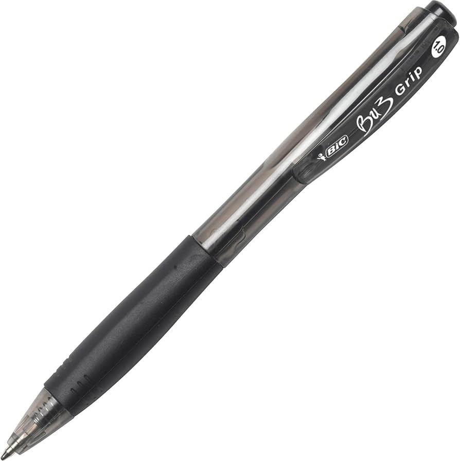 BIC BU3 Retractable Ballpoint Pen Grip Med Point (1.0mm) Black, Dozen Box