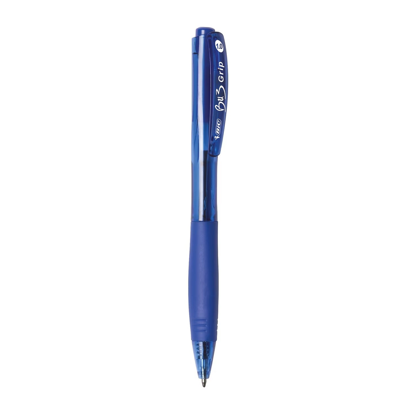 BIC BU3 Retractable Ballpoint Pen Grip Med Point (1.0mm) Blue, Dozen Box