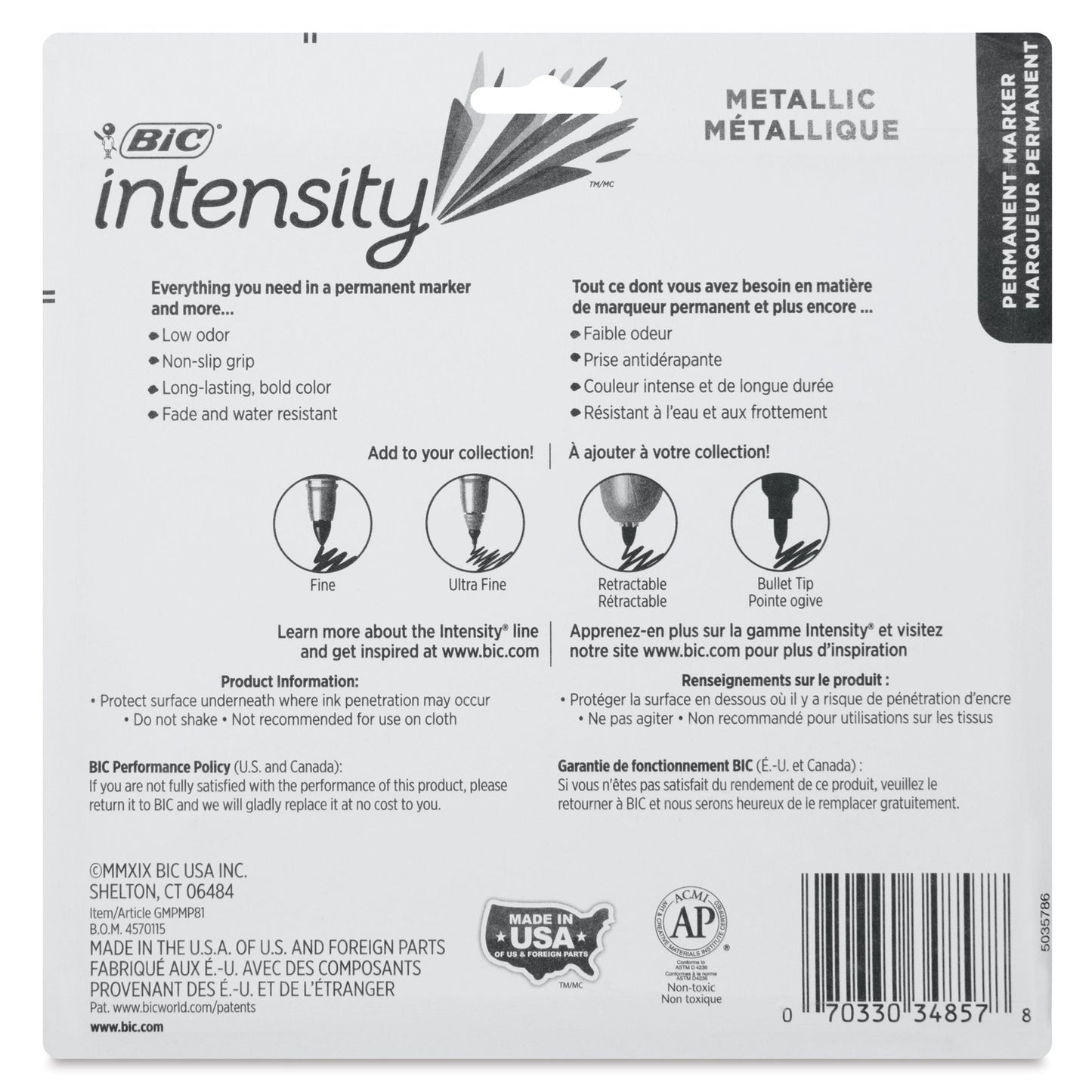 BIC Intensity Permanent Marker Metallic Ultra Fine Point 8-Pack Blister