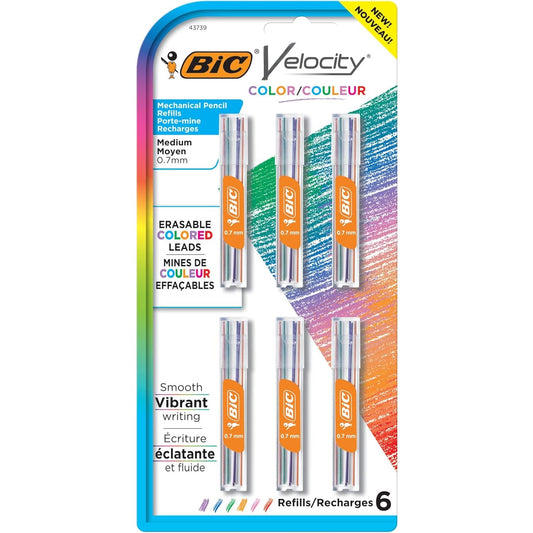 BIC Velocity Colored Leads Mechanical Pencil Refill Only, Assorted, 36ct