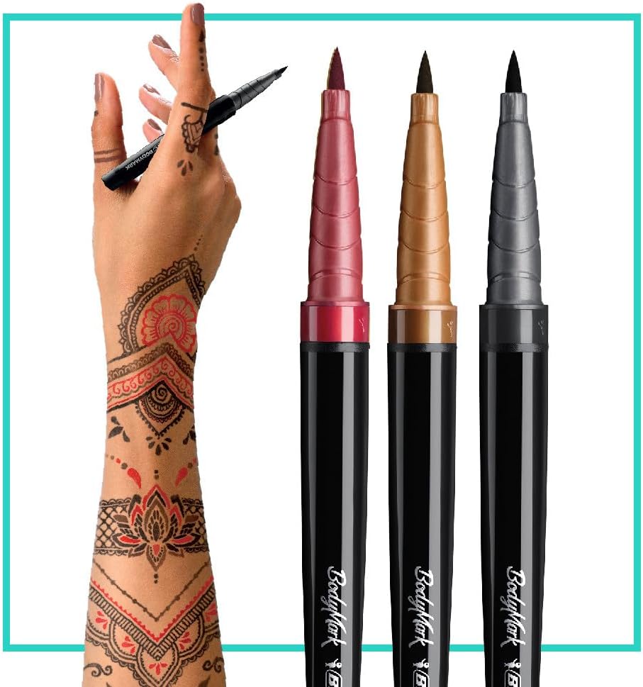 BIC BodyMark Tattoo Marker Henna 3-Pack Blister Henna (Black, Brown, Red)
