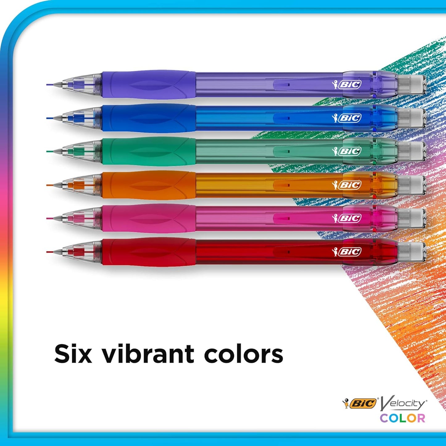 BIC Velocity Pencil w/Colored Leads, Assorted, 6 Pack