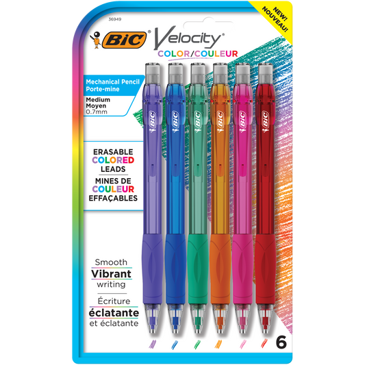 BIC Velocity Pencil w/Colored Leads, Assorted, 6 Pack