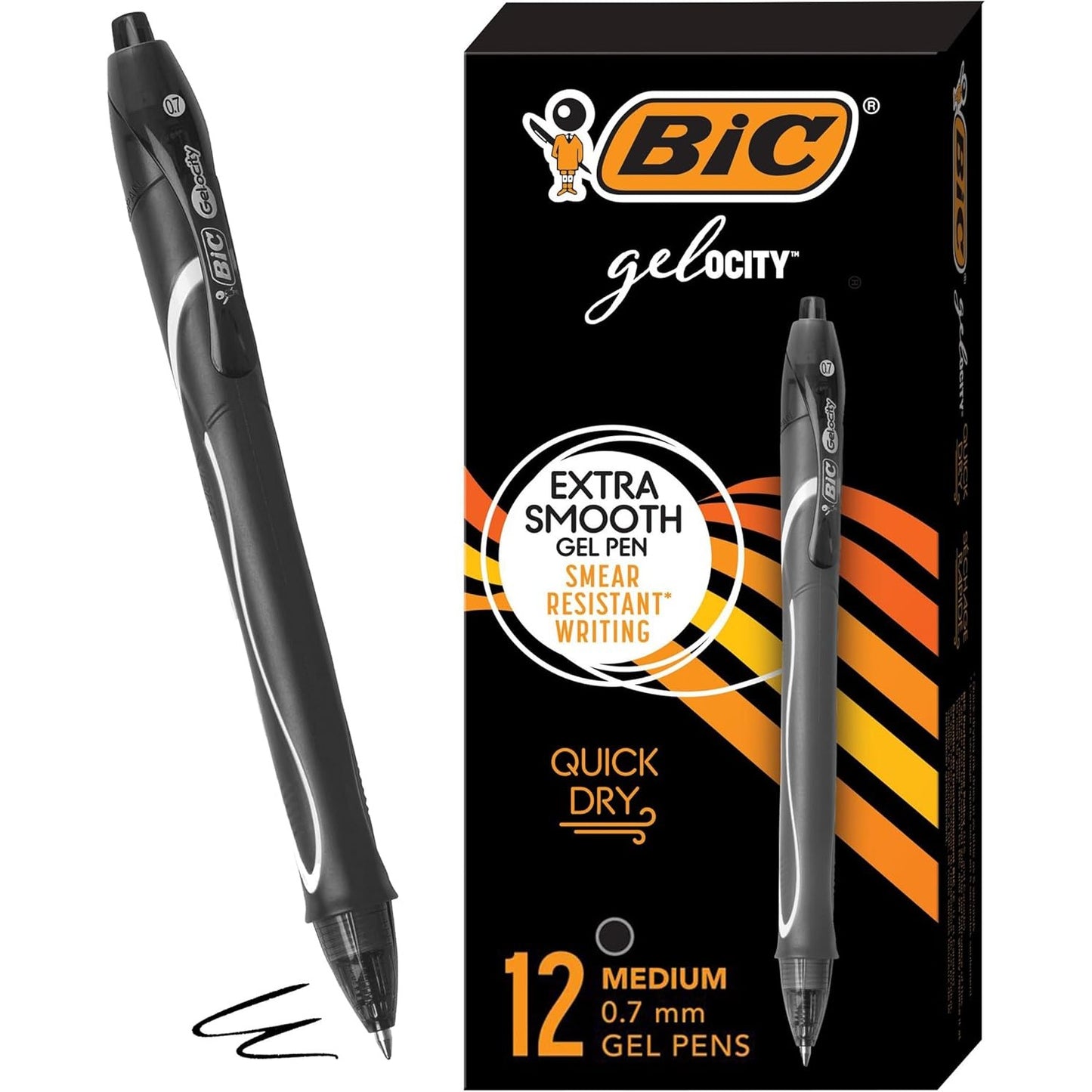 BIC Gel-ocity Quick Dry Retractable Gel Pens, Medium Point, 0.7 mm, Black