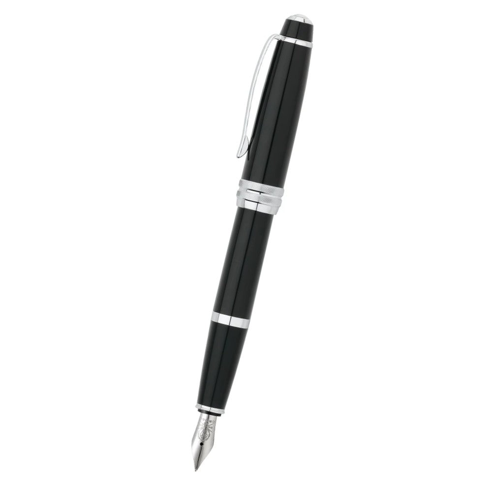Cross Bailey™ Black Lacquer w/Stainless Steel Medium Nib Fountain Pen & Ink Bottle