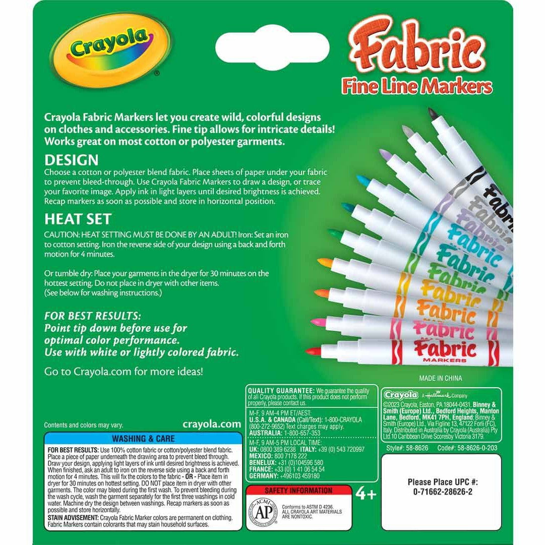 Crayola 58-8626 10 ct. Fine Line Fabric Markers
