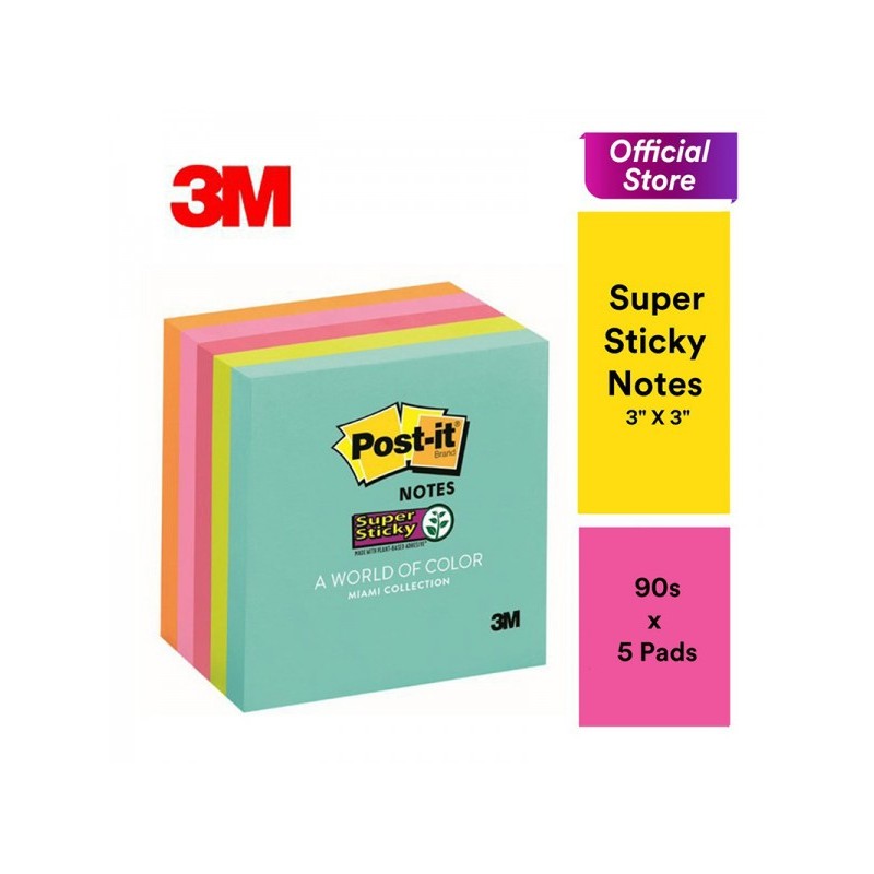 3M 654-6SSCY Post-it Super Sticky Notes, 3 in x 3 in (76 mm x 76 mm)