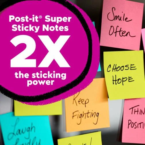 3M F330-4SSAU Post-it Super Sticky Full Stick Notes, 3 in x 3 in (76 mm x 76 mm)