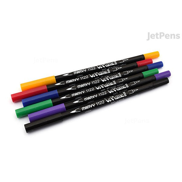 Marvy 1122-6E Le Plume ll Double Ended, Brush and Fine point Classic Set of 6