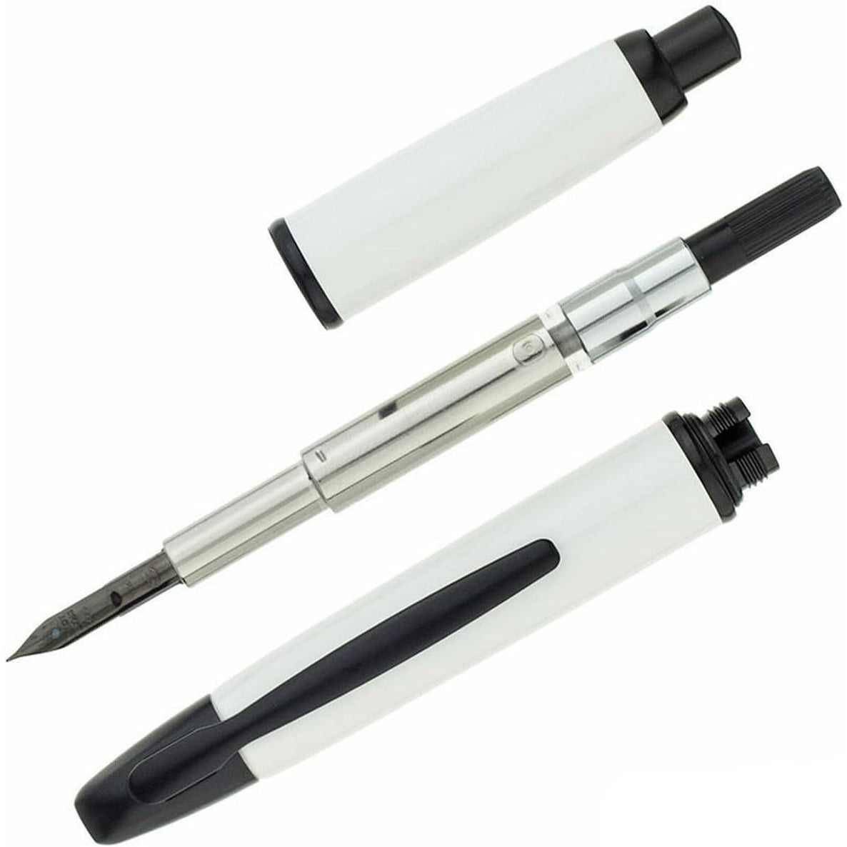 Namiki Vanishing Point Fountain Pen, White & Black, 18k Medium Nib (60747)