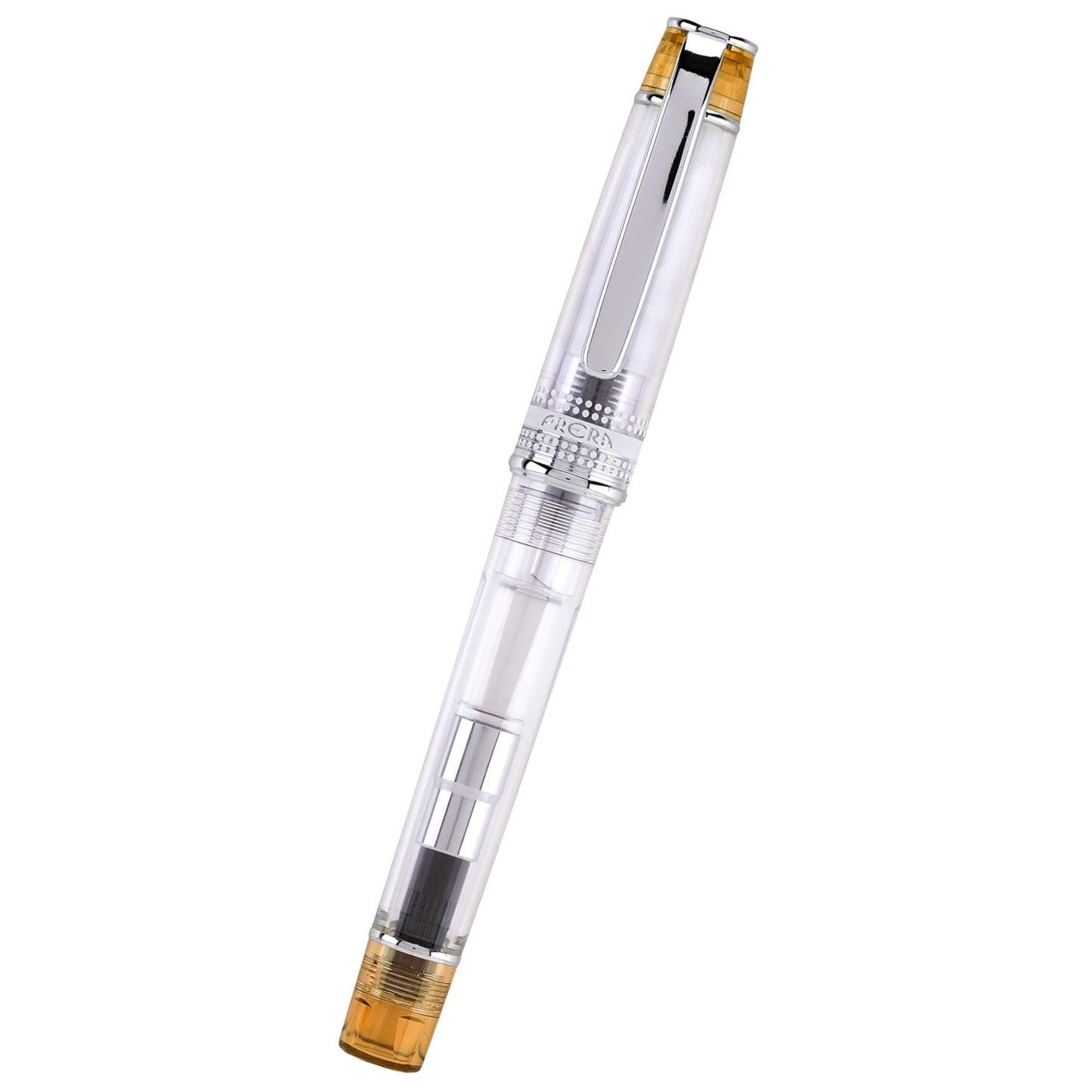 Namiki Prera Fountain Pen, Clear Barrel, Orange/Silver Accents, Fine Nib (60814)