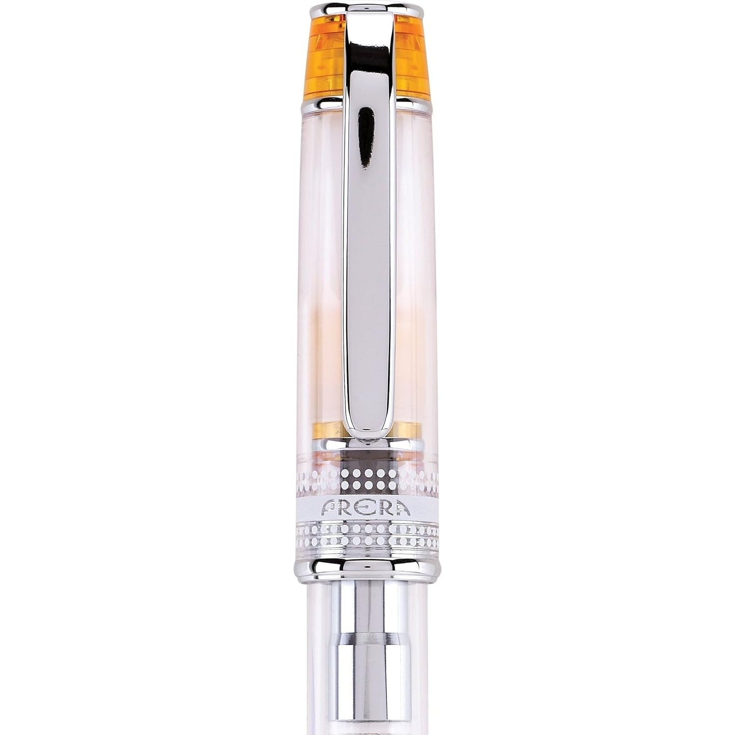 Namiki Prera Fountain Pen, Clear Barrel, Orange/Silver Accents, Fine Nib (60814)