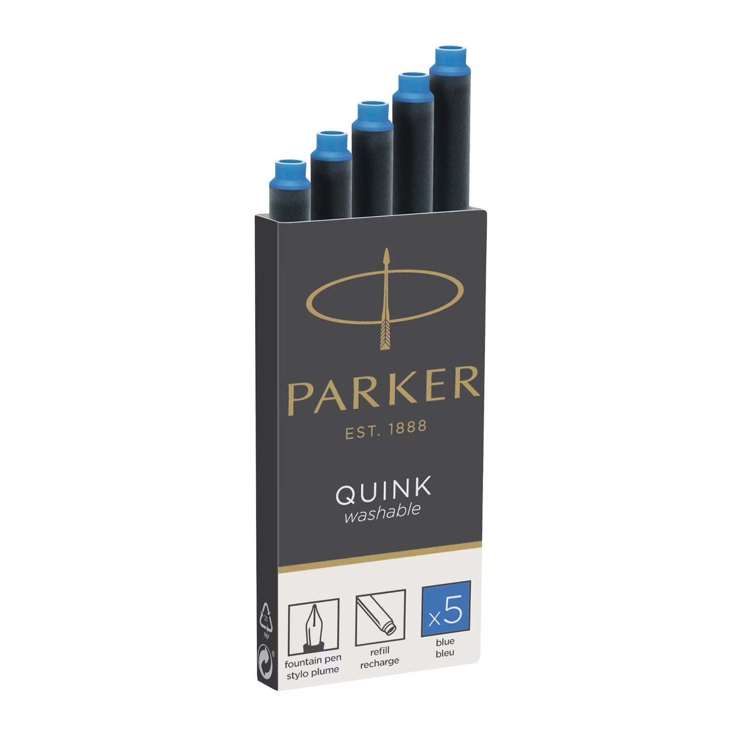 Parker Quink Ink Cartridges Washable Blue, 5-pk