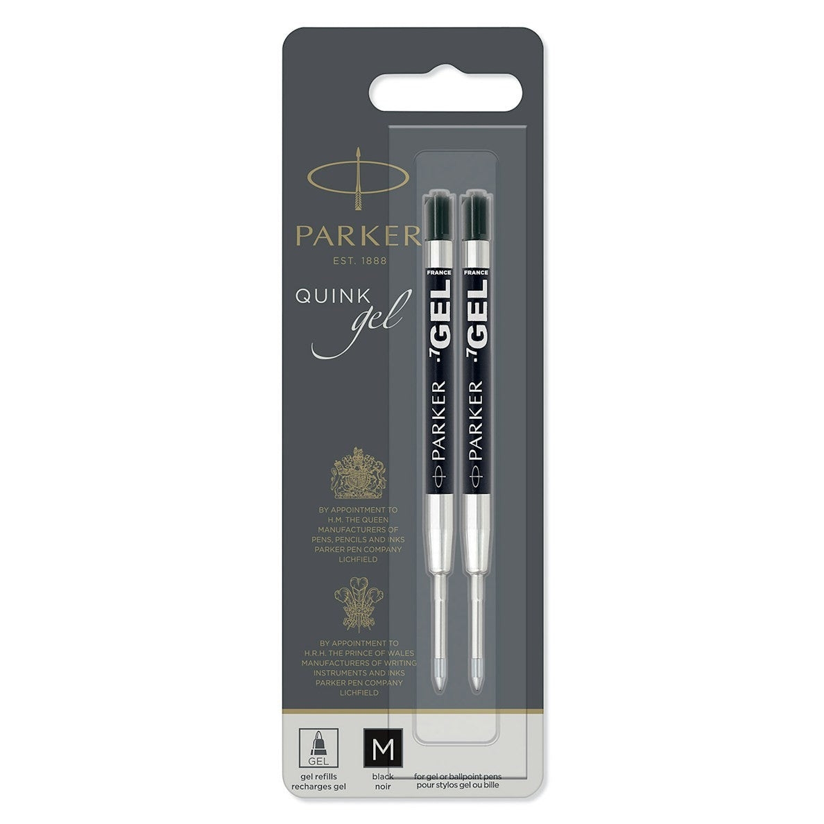 Parker 1950362 Quink Ballpoint Pen Gel Ink Refill, Medium Black BL2