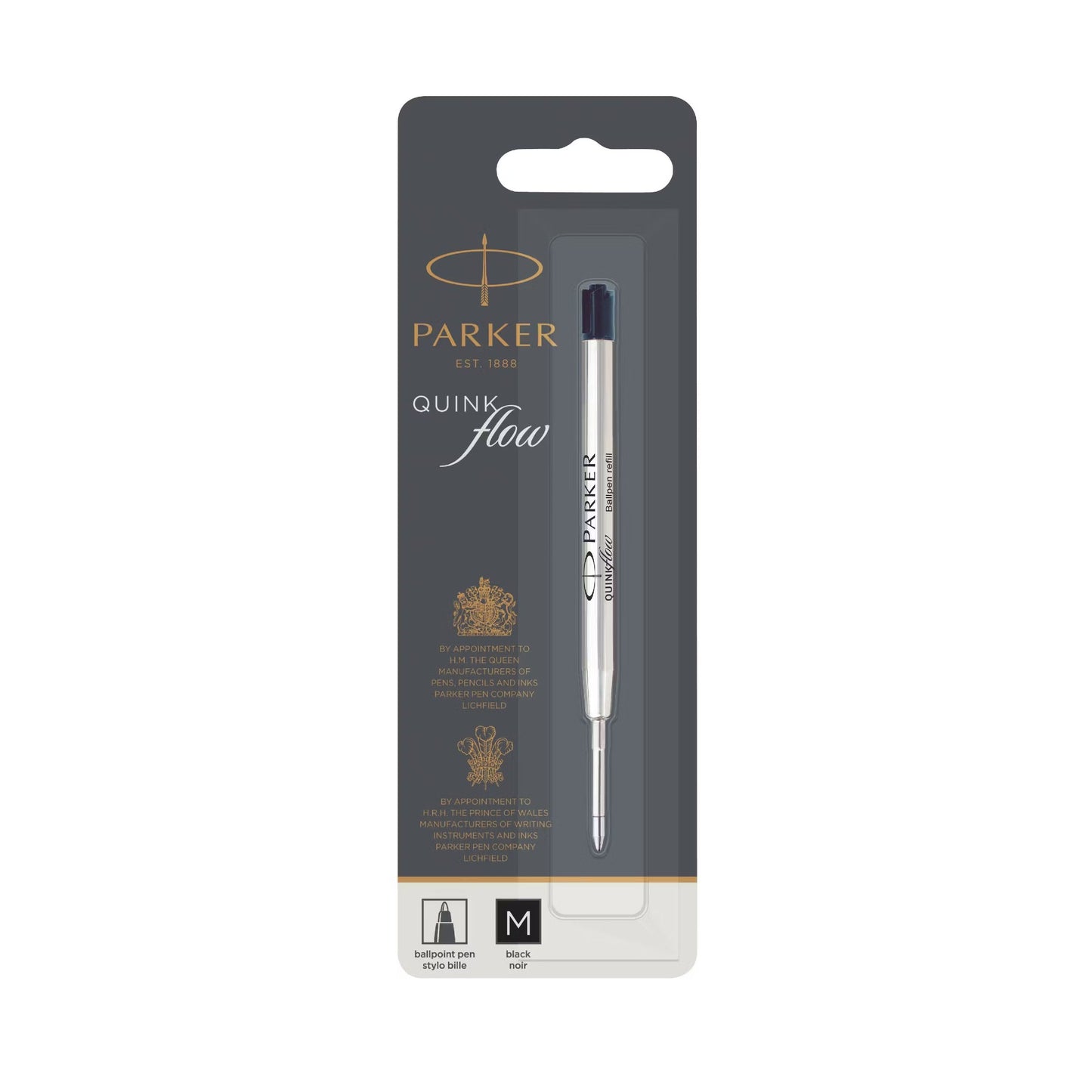 Parker 1950369 Ballpoint Black Refills, 0.7mm Medium BL1
