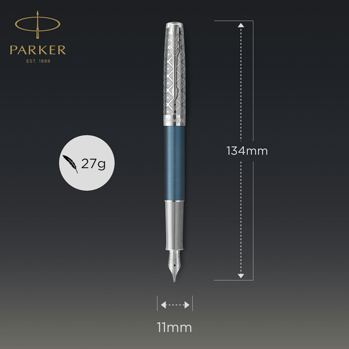 Parker Sonnet Premium Metal Blue CT Fountain Pen-18K F GB