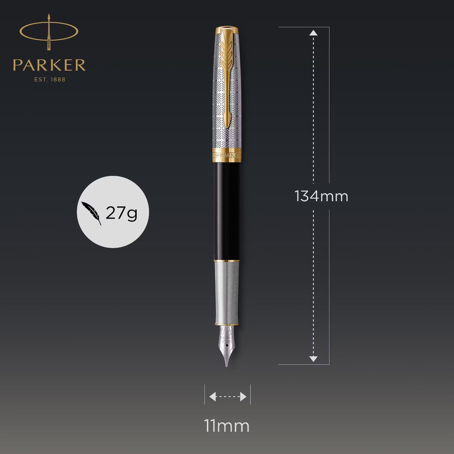 Parker Sonnet Premium Metal Black GT Fountain Pen-18K F GB