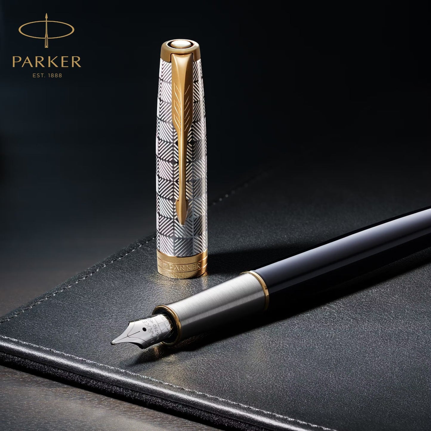 Parker Sonnet Premium Metal Black GT Fountain Pen-18K F GB