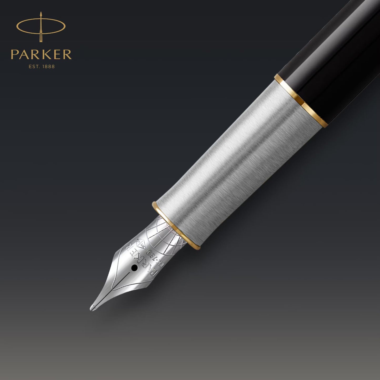 Parker Sonnet Premium Metal Black GT Fountain Pen-18K F GB