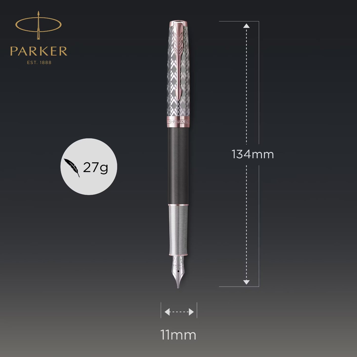 Parker Sonnet Premium Metal Grey PGT Fountain Pen-18K F GB