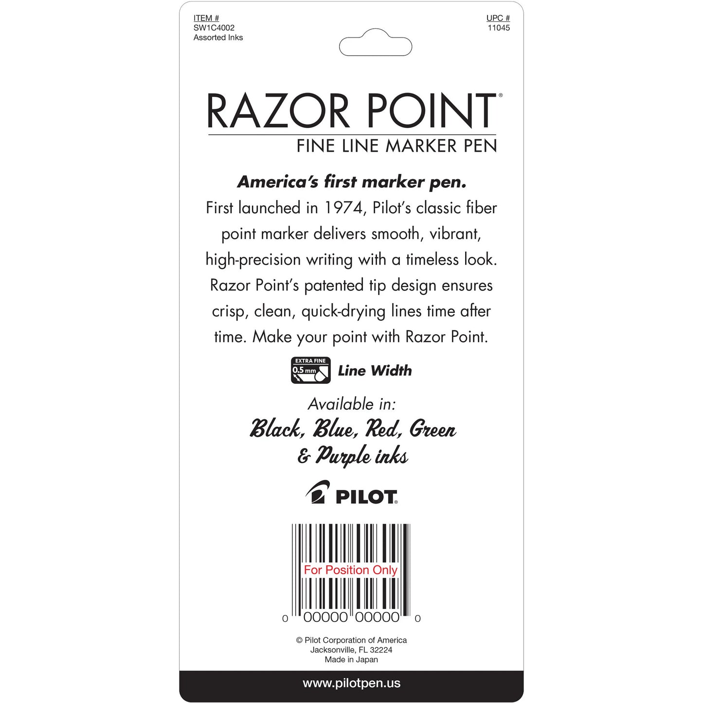 Pilot 11045 Razor Point 4pk Asst