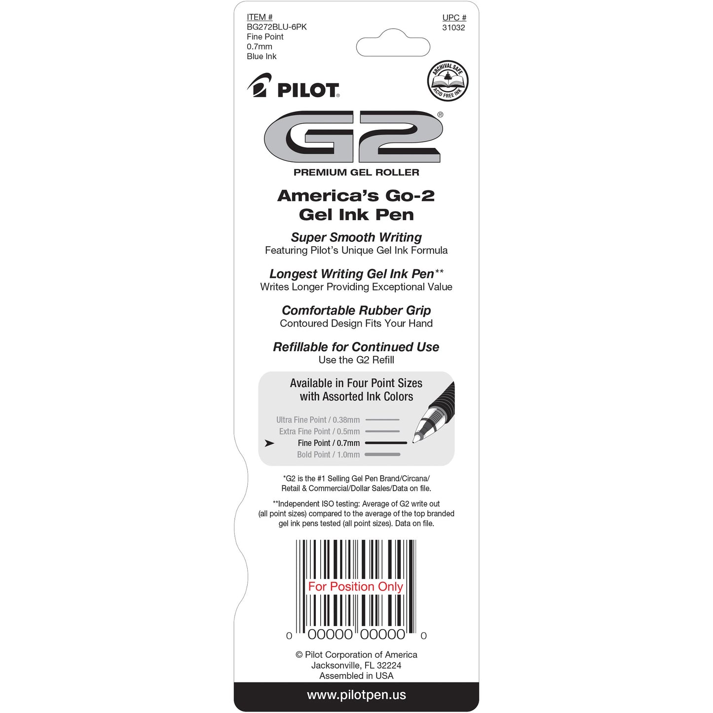 Pilot 31032 G2 GEL INK ROLLING BALL 2 PACK