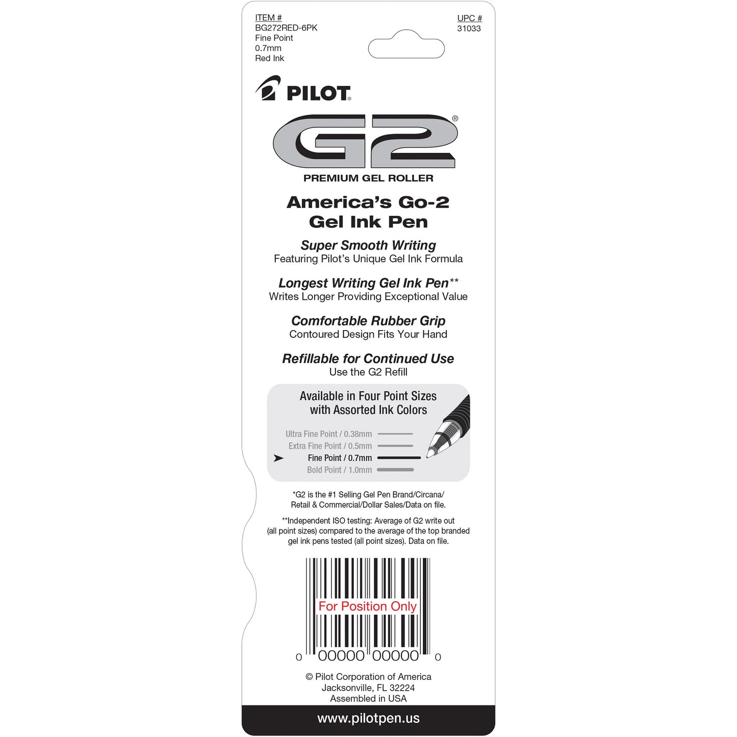 Pilot 31033 G2 GEL INK ROLLING BALL 2 PACK