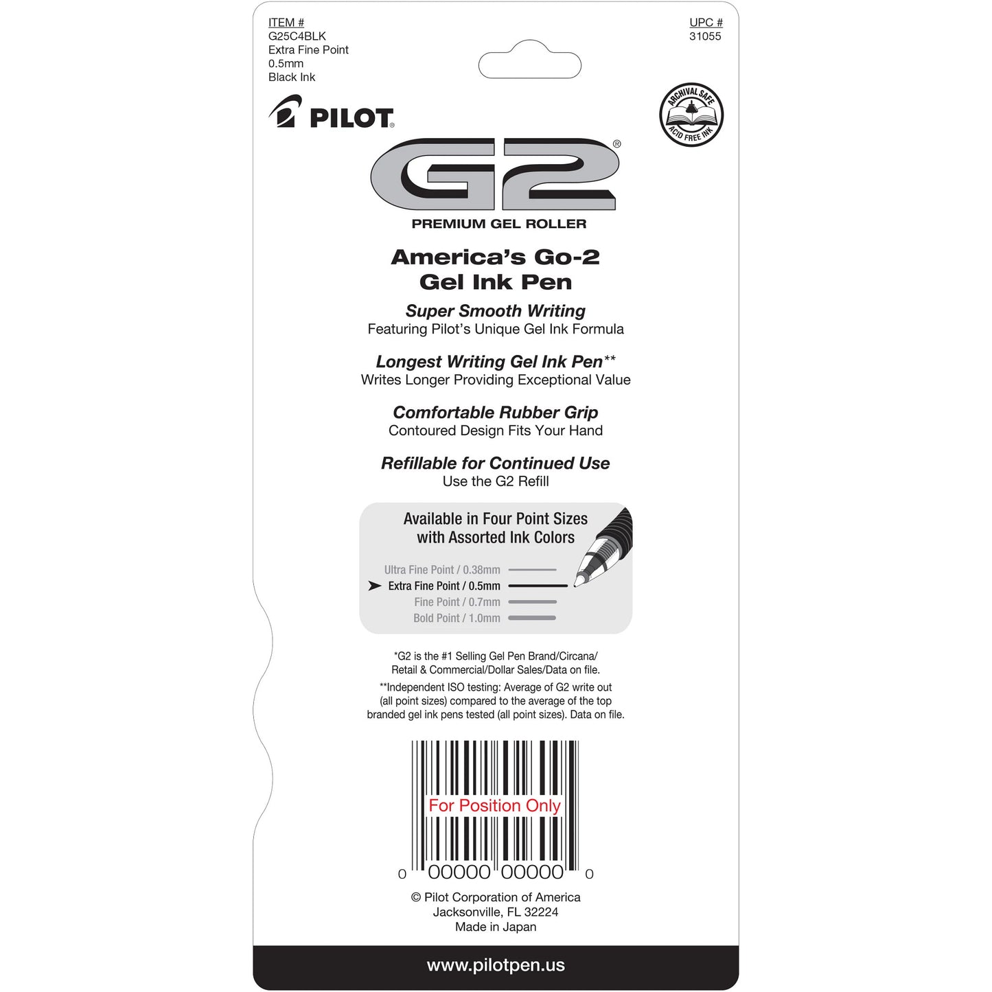 Pilot 31055 G2 GEL INK ROLLING BALL 4 PACK