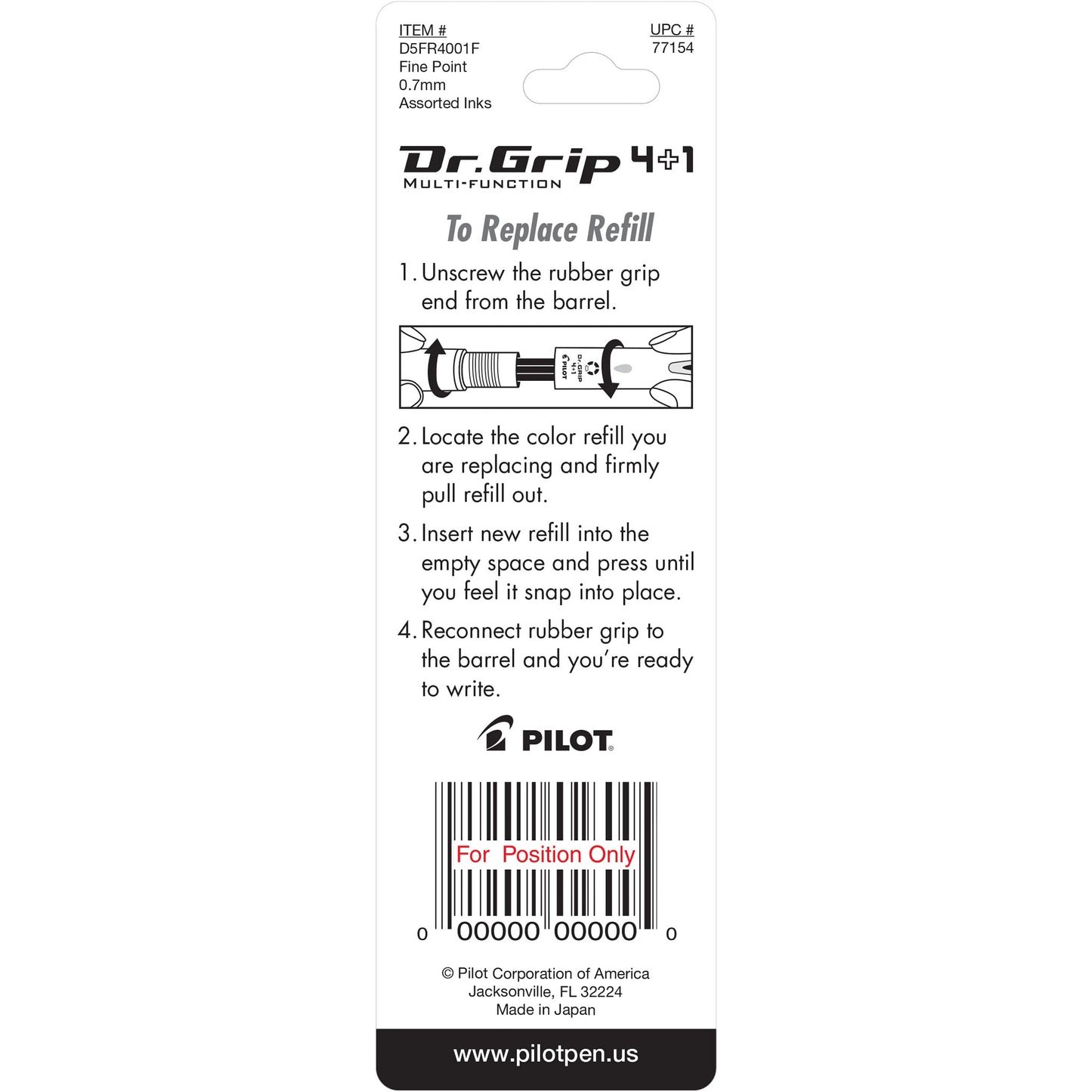 Pilot 77154 DR. GRIP 4+1 REFILL ASST F 4PK