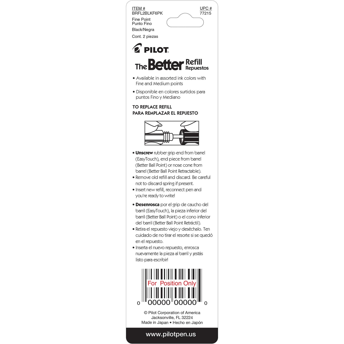 Pilot 77215 BRFL2 The Better Refill, Fine, Black
