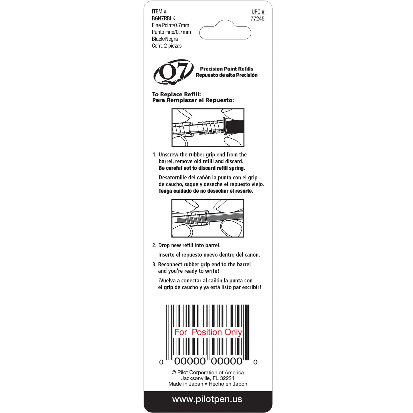 Pilot 77245 BGN7R Q7 Needle Point Gel Ink Refills, Black