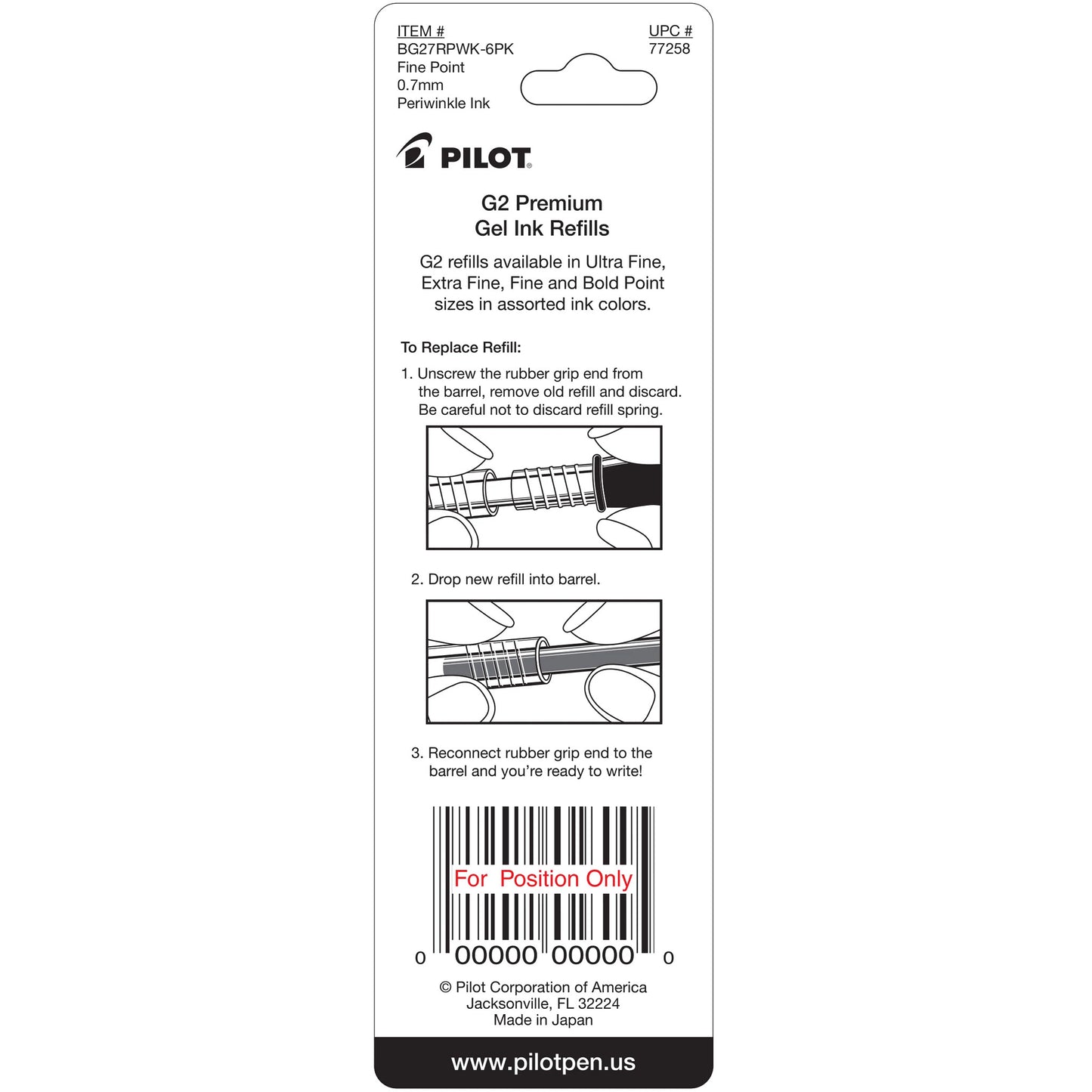 Pilot 77258 BG27R G2 Gel Ink Refills, Fine, Periwinkle