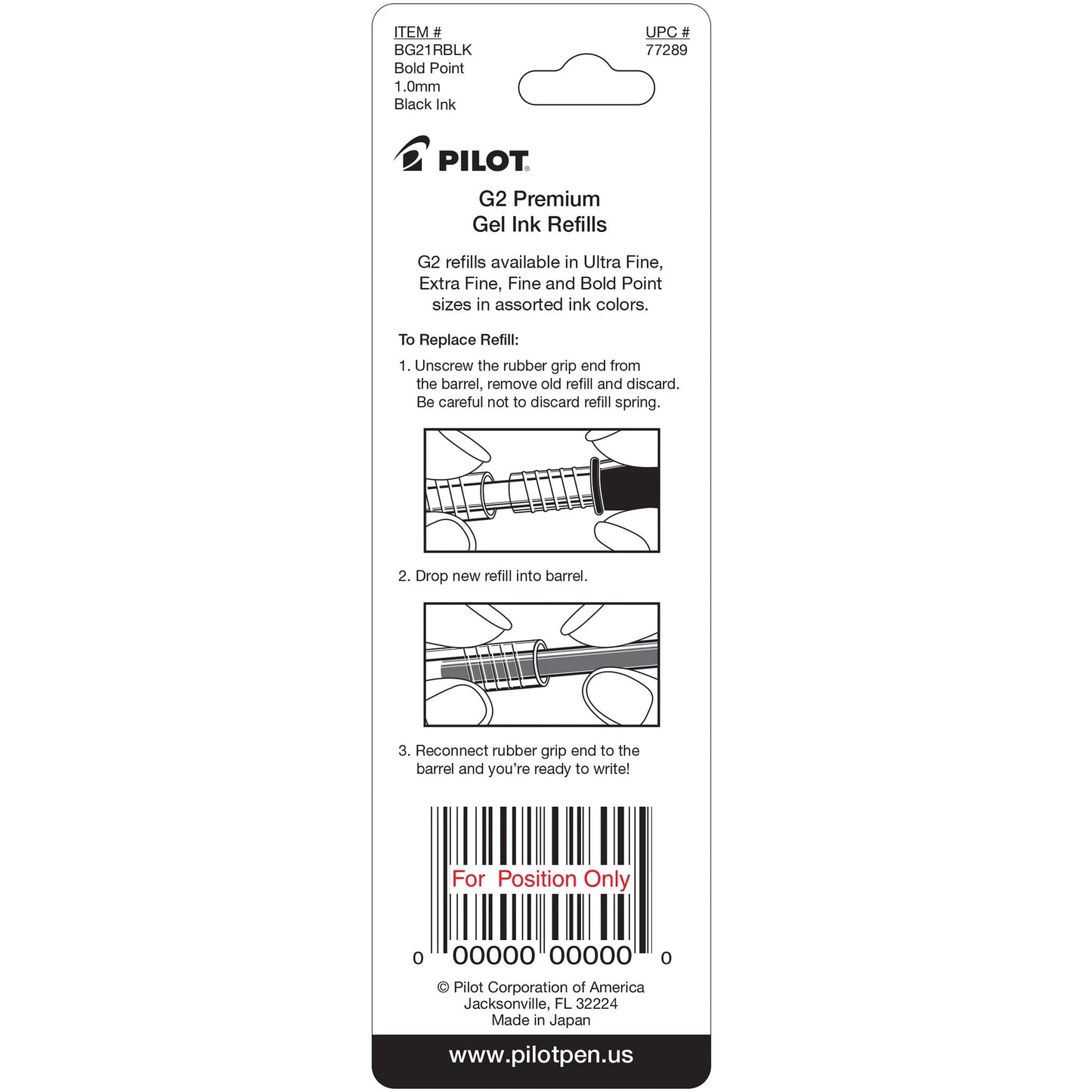 Pilot 77289 BG21R G2 Gel Ink Refills, Bold, Black