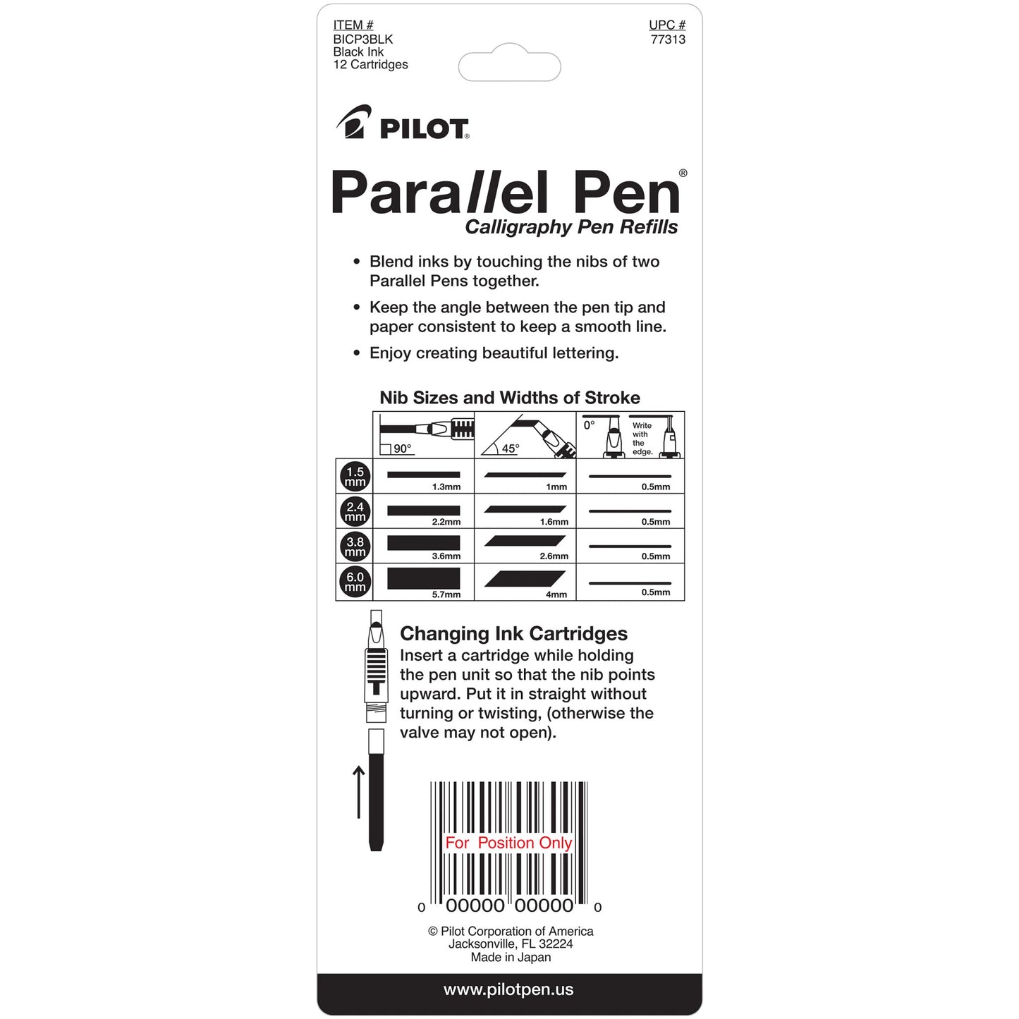 Pilot 77313 Parallel Pen Refill - 12pk
