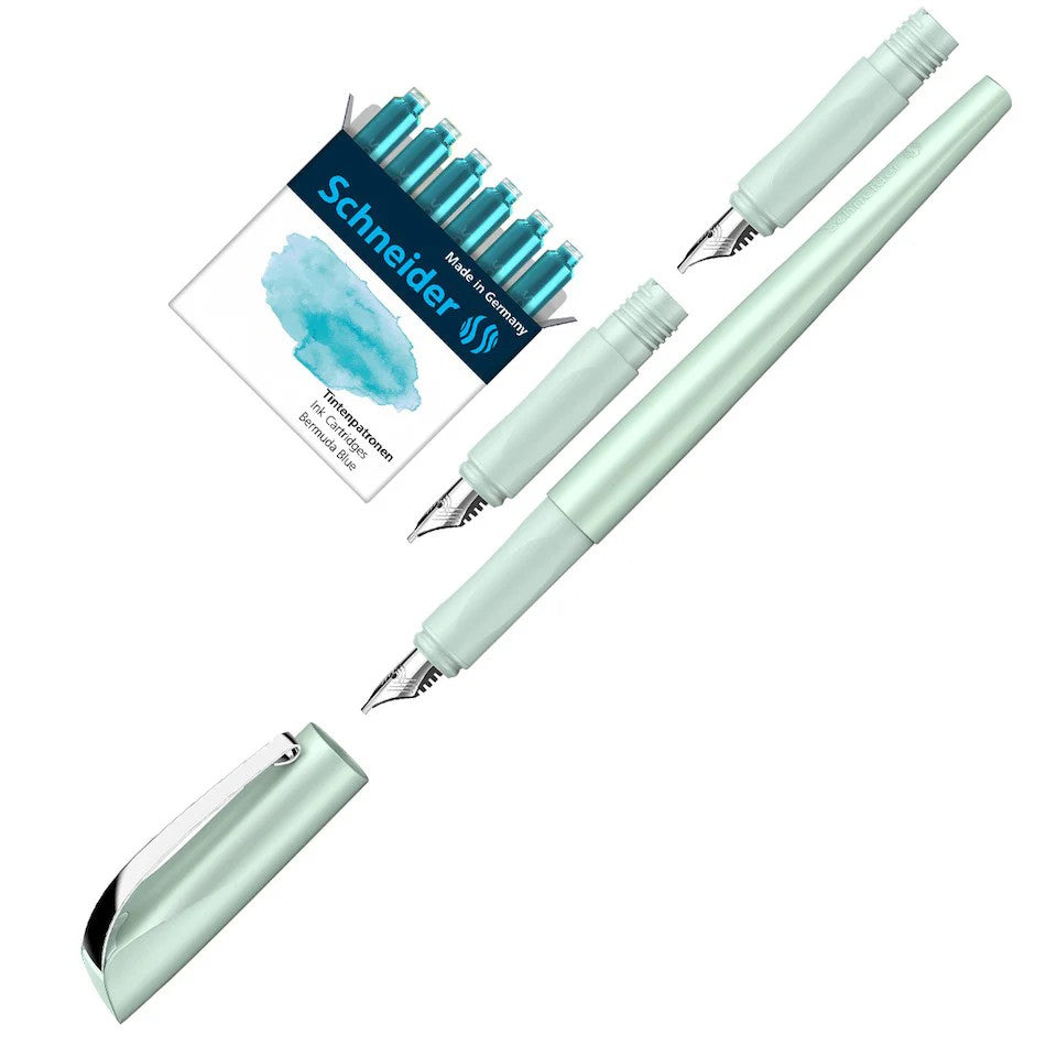 SCHNEIDER CALLISSIMA MINT GIFT SET, CALLIGRAPHY FOUTAIN PEN, BERMUDA BLUE INK CARTRIDGE