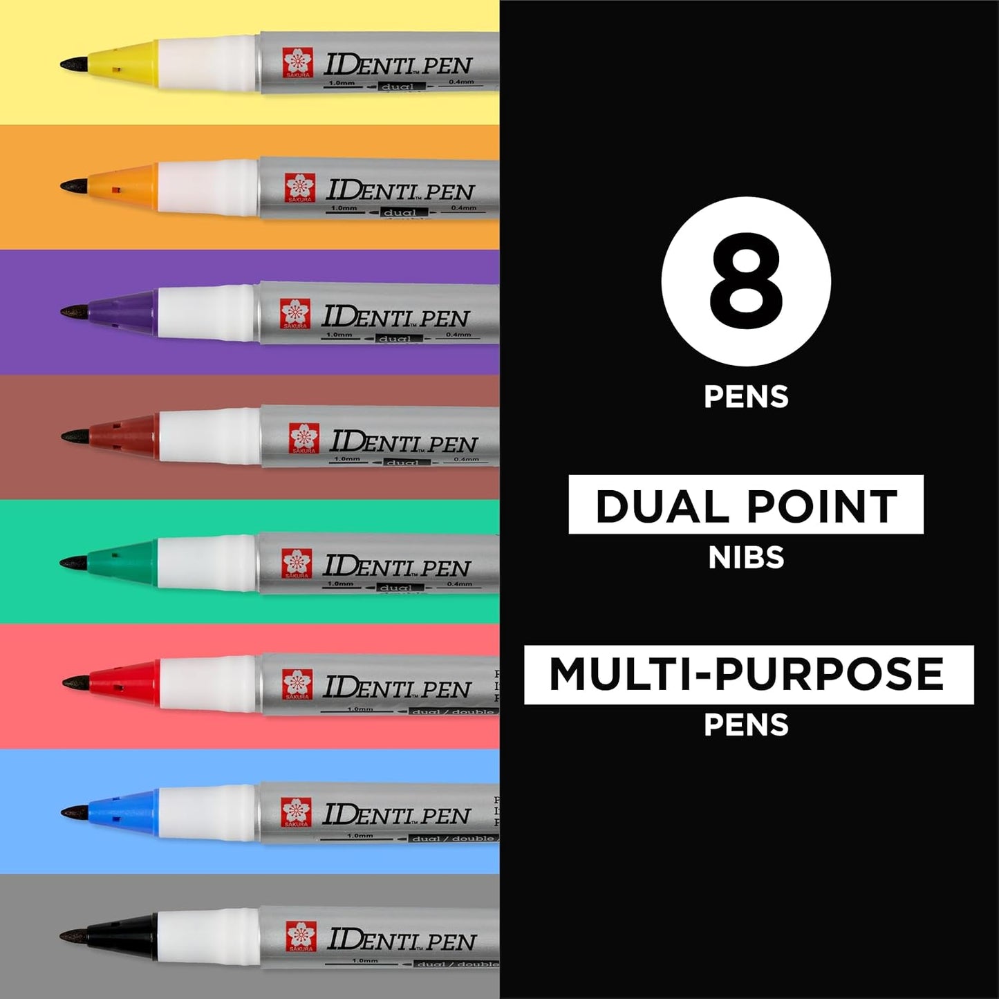 Sakura Identi-Pen Dual Tip Permanent Marker, Pack of 8
