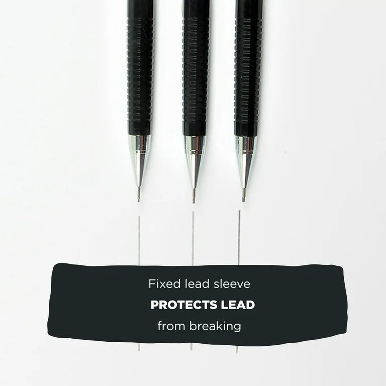 Sakura 50297 Mechanical Pencil, Fixed Sleeve 0.5mm, Black, w/3 Erasers