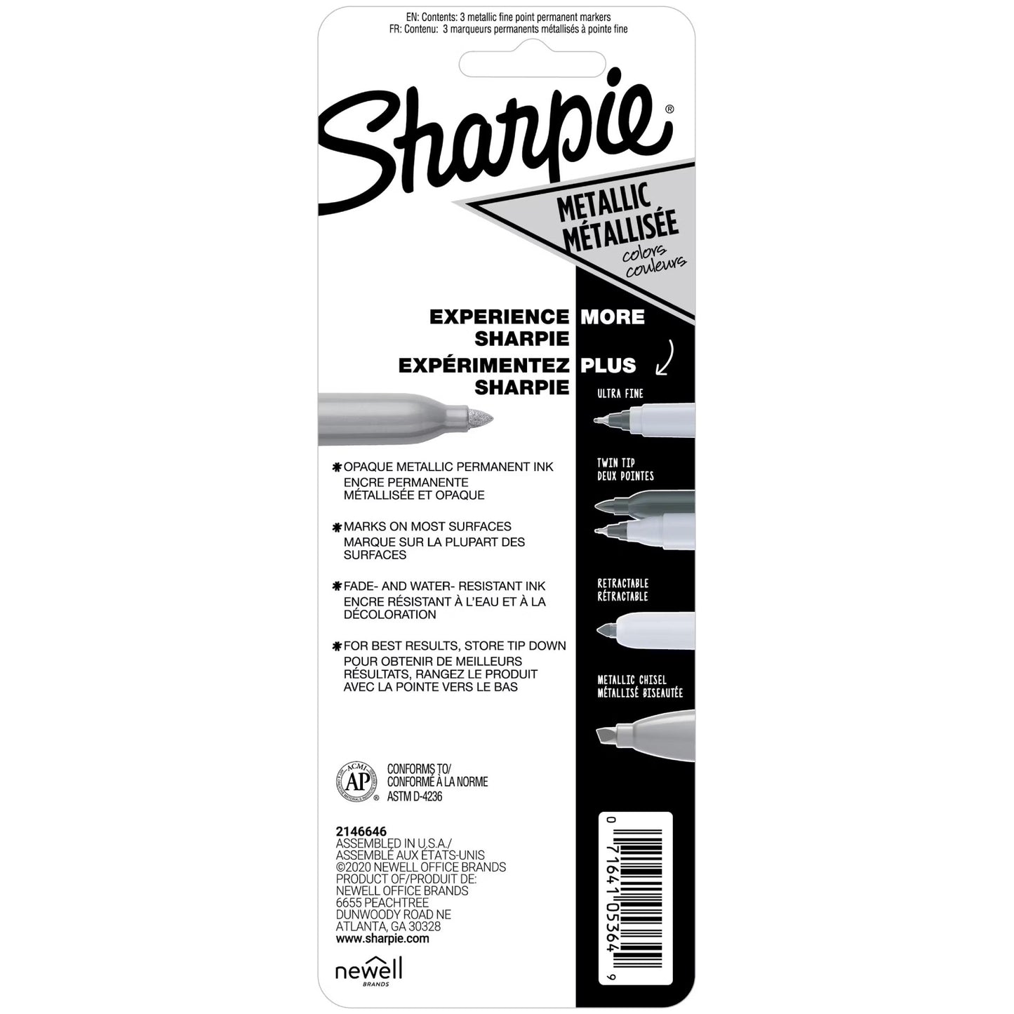 Sharpie 1823815 Metallic Fine Pnt Permanent Marker, 1 Silver, 1 Bronze & 1 Gold Markers