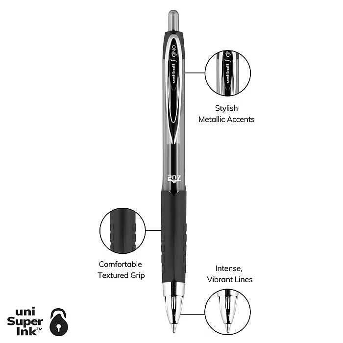 Uni Ball 33950 207 Gel RT Black Med