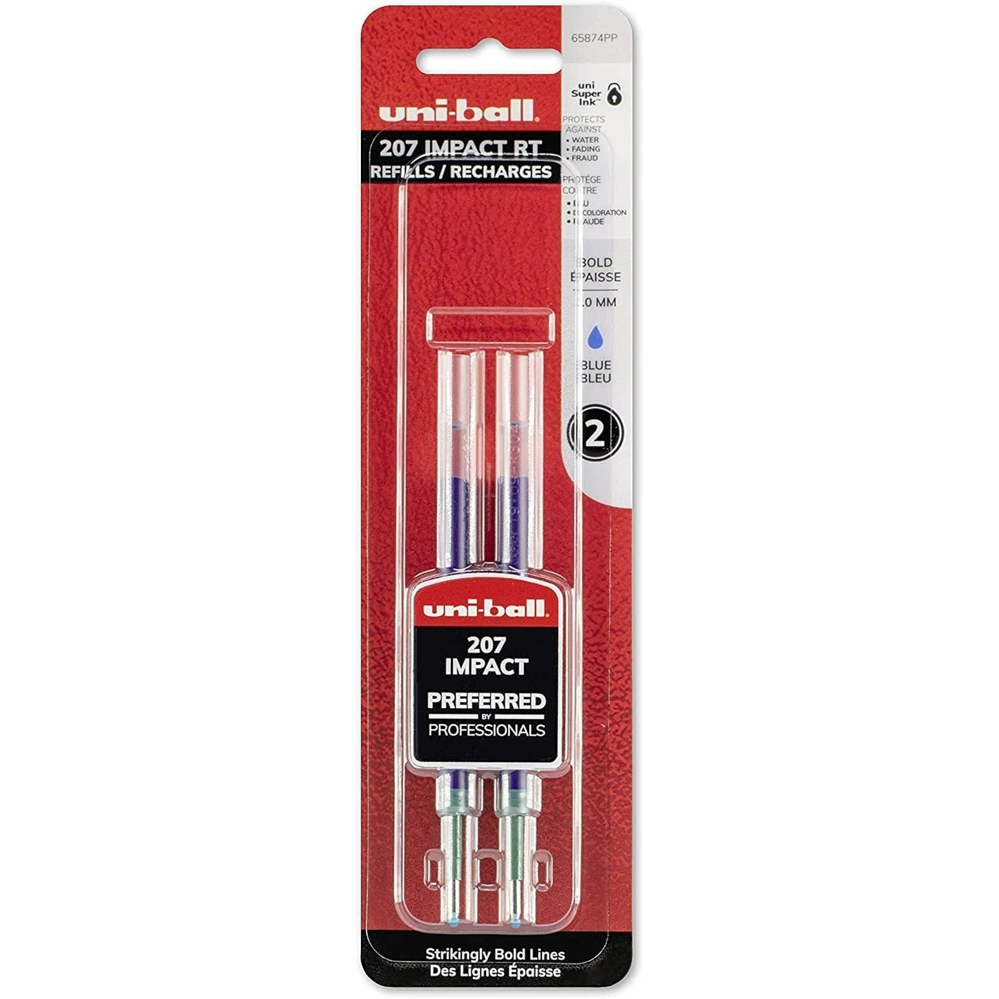 Uni Ball 65874PP Gel Impact RT, Refill, Bold, Blue, 2pk
