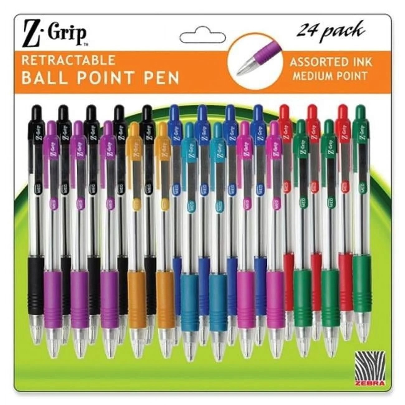 Zebra 12223 Z-Grip Retractable Ballpoint 1.0mm Assorted 24pk