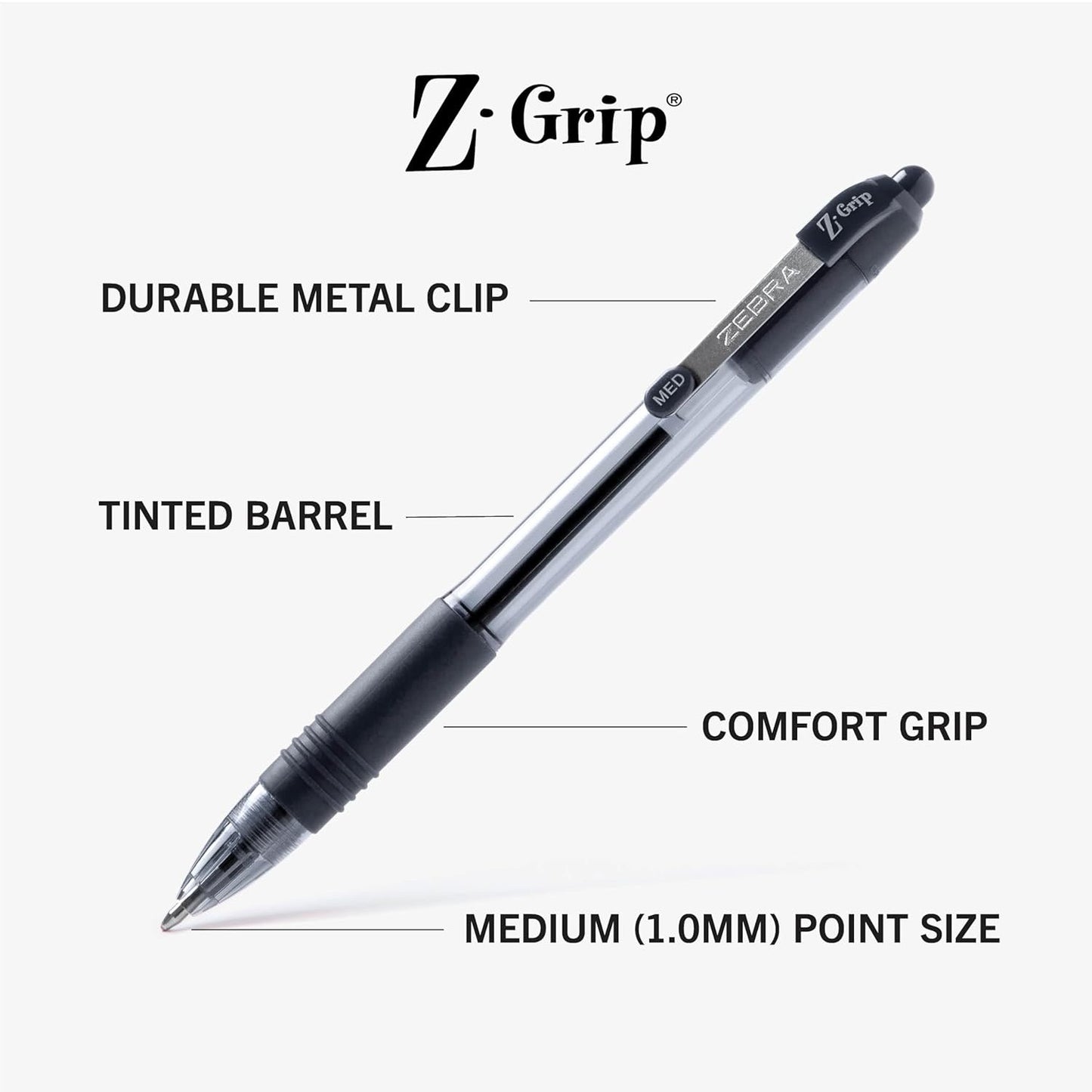 Zebra 22218 Z-Grip Retractable Ballpoint 1.0mm Black 18pk