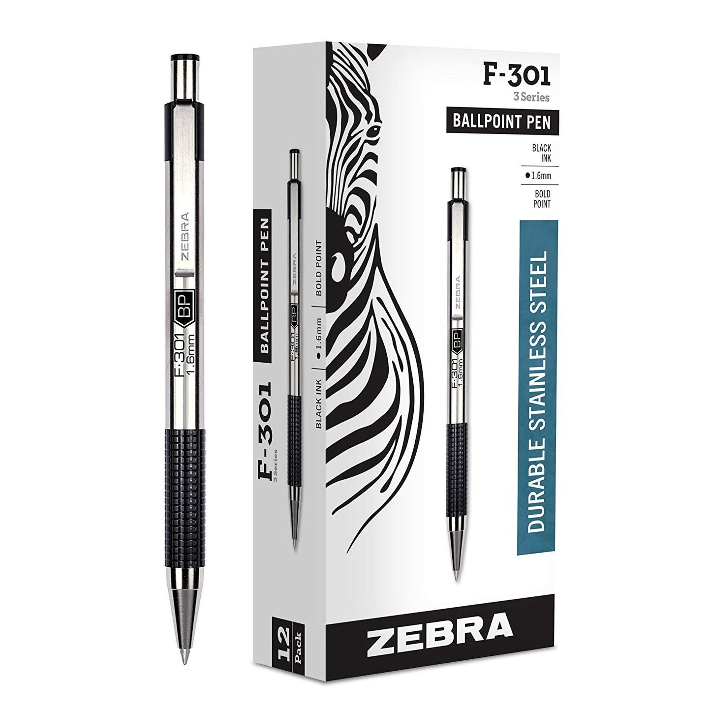 Zebra 27310 F-301 Bold Retractable Ballpoint 1.6mm Black