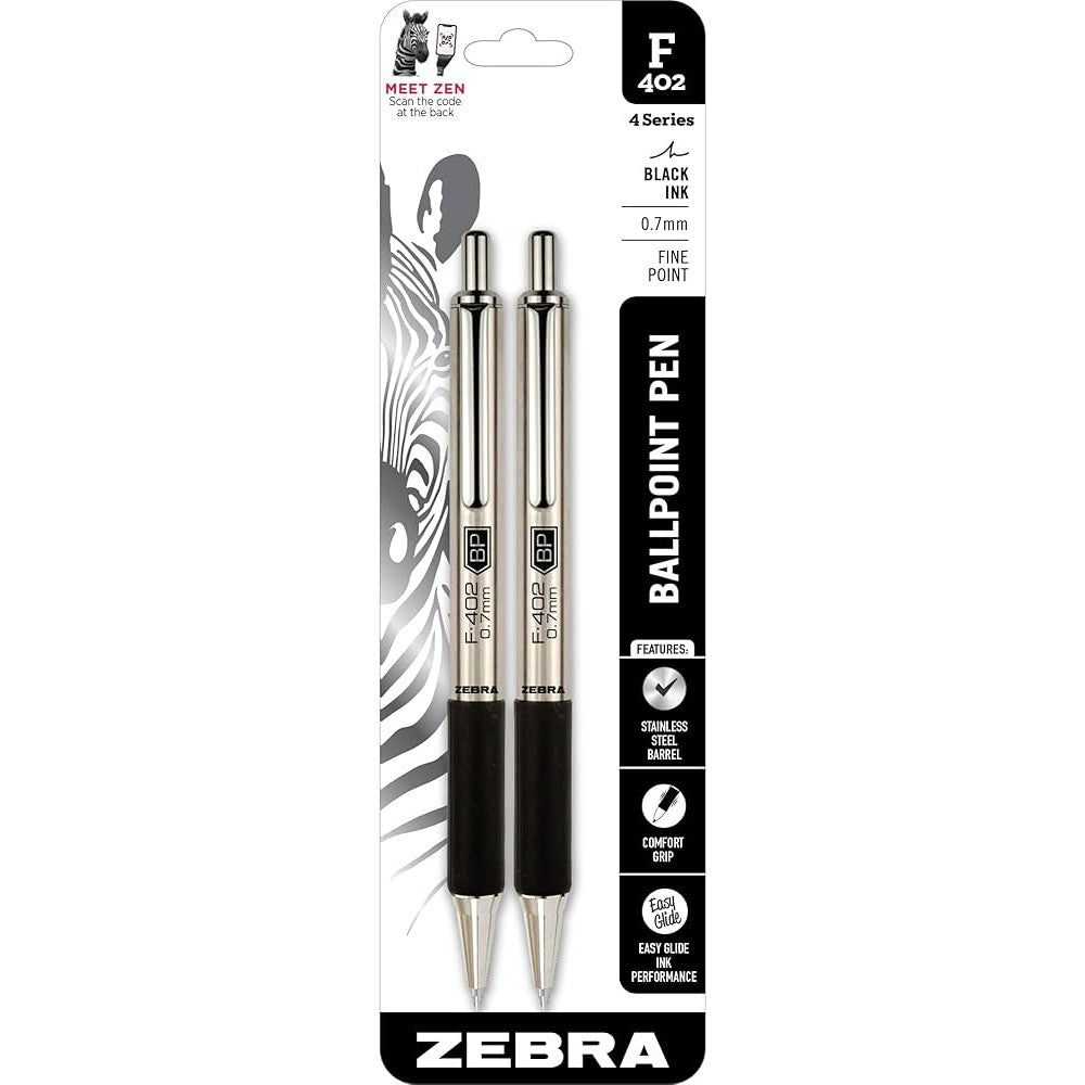 Zebra 29212 F-402 Retractable Ballpoint 0.7mm Black 2pk