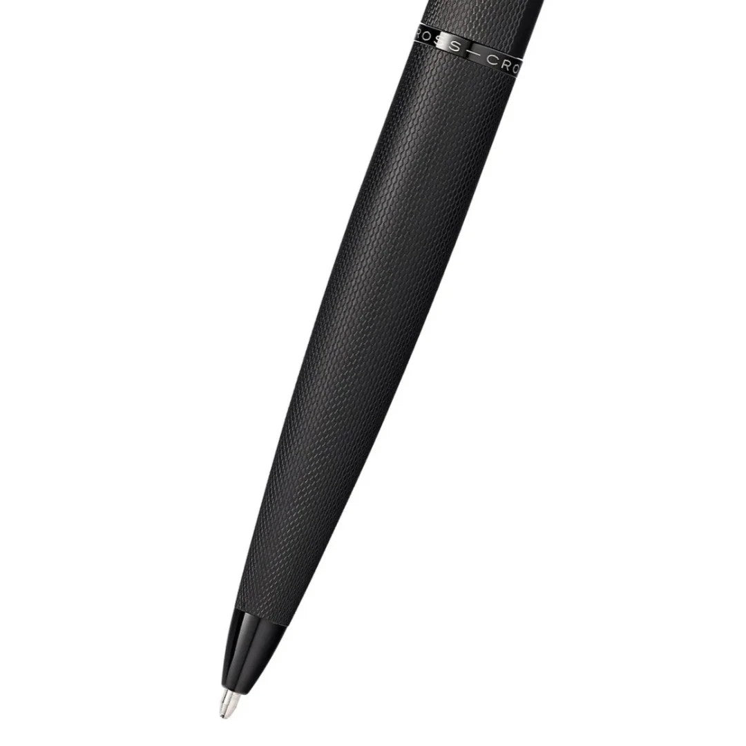 Cross ATX® Brushed Black with Machine-Turned, Diamond-Pattern Engraving with Polished Black PVD Appointments Ballpoint Pen
