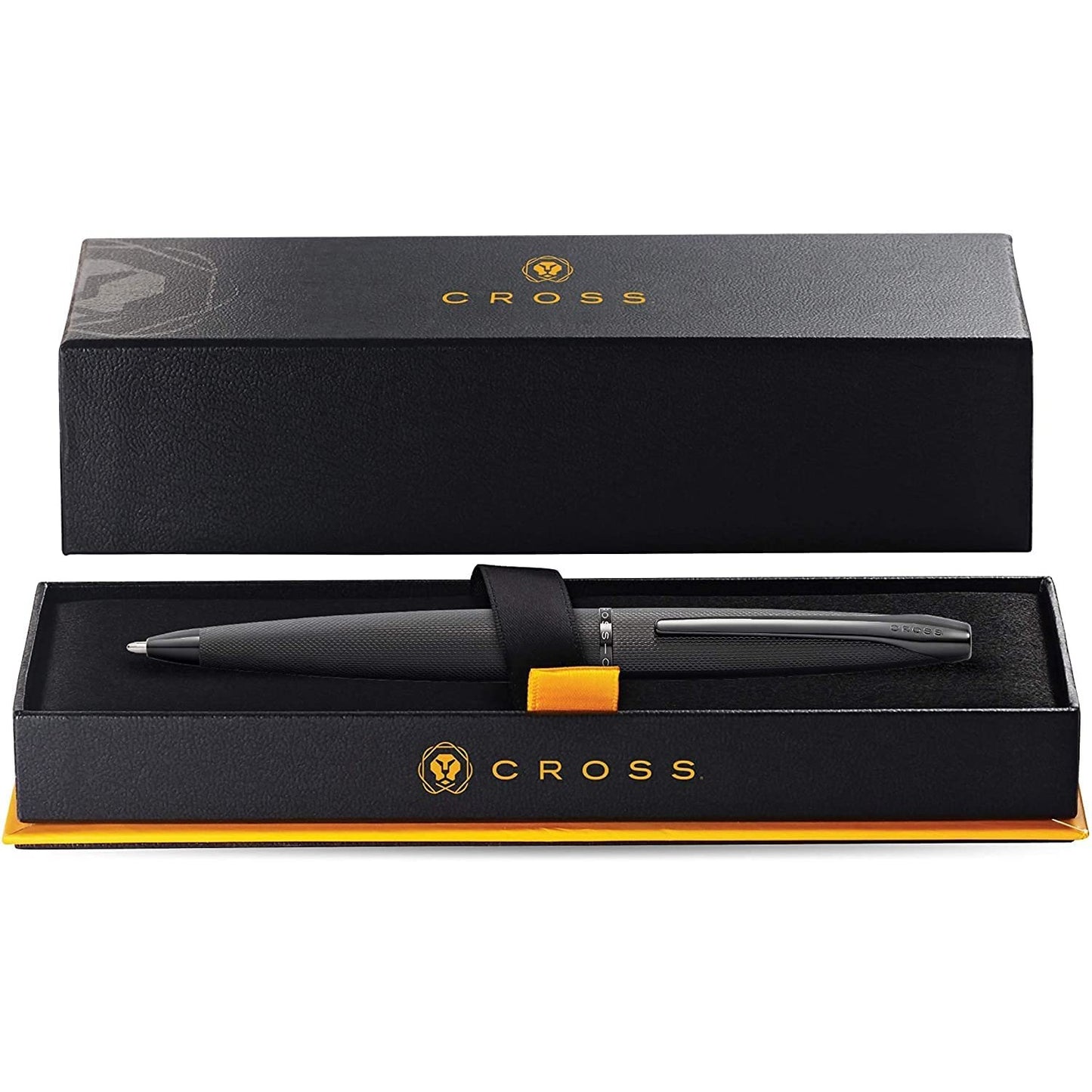 Cross ATX® Brushed Black with Machine-Turned, Diamond-Pattern Engraving with Polished Black PVD Appointments Ballpoint Pen